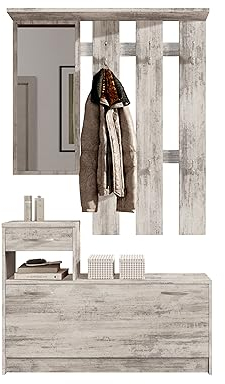Vera Garderobe mit Spiegel Eiche Antik Nachbildung - Kompaktgarderobe, Dielenschrank, Flurschrank - 100 x 190 x 26 cm (B/H/T)