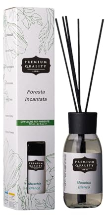 DETERMONDO Profumatore per Ambienti, Diffusore Profumo Ambiente 125 ml, Bastoncini per Bagno, Stanza, Ufficio, Armadio (Muschio Bianco)