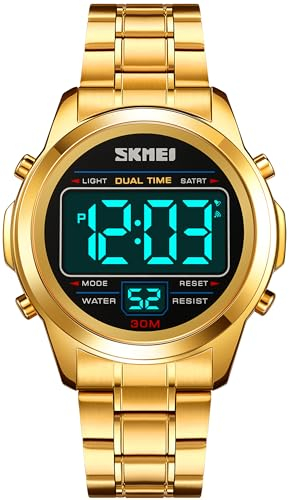 findtime Digital Uhren Herren Luxus Sportlich Männer Uhr Militär Edelstahl LED Wecker Digitale Armbanduhren Herrenuhr Wasserdicht mit Stoppuhr Datum Dual Time 12/24H Multifunktions
