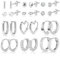 ASH'S CHOICE Silber 925 Ohrringe Set, 12 Paar Multipack Silber 925 Creolen Ohrstecker Kleine Set, Glitz Creolen Eckig Oval Herz Kleine Ohrstecker mit Zirkon Strass Ohrringe Silber für Damen