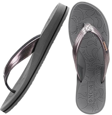 ONCAI Tongs Femmes,Yoga Mat Anti-dérapant Tongs mode Sandales Plage d'été Pantoufles avec soutien de la voûte plantaire Semelles Eva légères Gris Taille 43