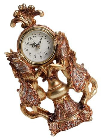 LIFKOME Vintage Wanduhr Mit Zwei Pferden Künstlerische Dekorative Tischuhr Retro-Design Für Schlafzimmer Und Büro