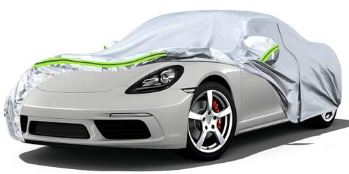 JUDANNA Autoabdeckung Outdoor Wasserdicht Passend für Porsche 718 Cayman Boxster 2012-2025, Sommer Vollgarage Autoplane Auto Abdeckplane Outdoor Abdeckung für Regen Sonne Staub UV-Schutz, Silber