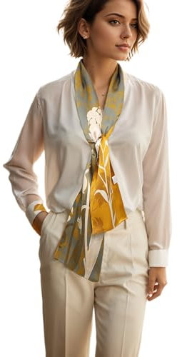 Prettystern Herren Damen 2-lagig schmal SeidenSchal Krawatten-Schal Halstuch für Frühling Sommer Cremeweiß Gold DS16