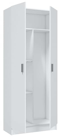 Miroytengo Armario Escobero 2 Puertas Multiusos Blanco, Aspiradora Cocina Despensa Lavanderia Auxiliar 73x182 cm