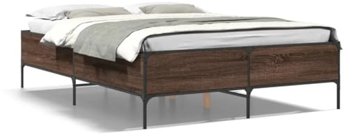 vidaXL Bettgestell, Bett mit Metallbeine Sperrholzlatten, Doppelbett für Schlafzimmer, Modern, Braun Eichen-Optik 160x200cm Holzwerkstoff Metall