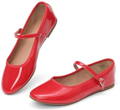 DREAM PAIRS Ballerinas Damen Mary Jane Schuhe | Klassische Mary Jane, Dämpfende Latex-Einlegesohle, Runde Zehenpartie, Verstellbarer Riemen, Weiches Innenfutter, TPR-Sohle