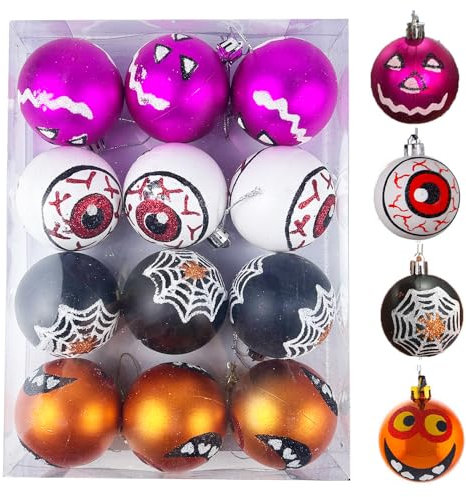 12 Large Baubles Hanging Balls - Halloween Pumpkin Eye Balls Ornaments for Party Decoration, Black Copper Purple