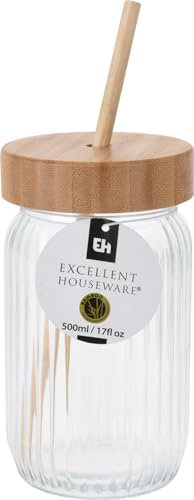 Vaso de cristal con tapa de bambú de 500ml