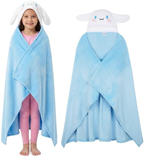 Hello Kitty Sanrio Kuscheldecke Kinder Teenager mit Kapuze, 90x130cm, Kuromi Cinnamoroll Decken Poncho Kawaii Fleece Decke, Anime Geschenke Mädchen