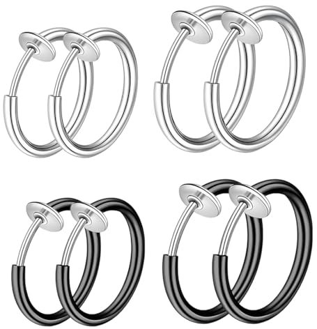 SULIUDAJI 4 Paar Clip-Ohrringe, Creolen, Edelstahl, nicht durchbohrt, magnetisch, für Mädchen, Punk-Mottopartys, Geburtstags- oder