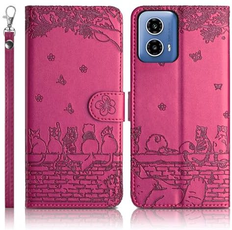 Succtopy Coque pour Motorola Moto G34 5G Étui de Protection [Etui à Rabat] [Pochette de Portefeuille] [Fermeture Magnétique] Housse Premium en Cuir PU Portefeuille Motorola Moto G34 5G Rose Rouge