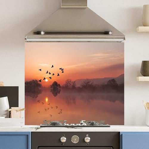 Toughened 6mm Glass Kitchen Splashback 90 x 75cm Misty Morning - Polished Edge Heat Resistant Back Splash for Cookers Hob
