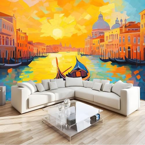 Fototapete Ölgemälde Venedig Landschaft Tapete Wandtapete Wanddeko Design 250x175 cm Mustertapete Wand Dekoration Wohnzimmer Schlafzimmer Büro Flur