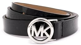 Michael Kors 75 Zoll Skinny Gürtel mit Logo für Damen, stilvolles Modeaccessoire für den Alltag, Schwarz/Silber, Small Medium
