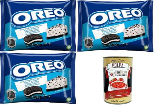 Oreo-Krümel, zerbröckelte Oreo-Originalkekse ohne Sahne, perfekte Zutat für Ihre Rezepte, 3x400 g + Italian Gourmet polpa 400g