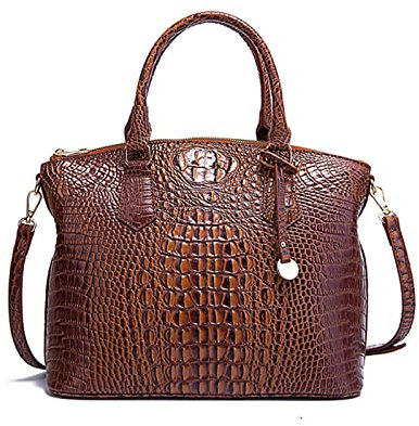 NICOLE & DORIS Handtasche Damen Mittelgroß Kroko Handtaschen Elegante Schultertaschen Lackleder Henkeltasche Umhängetasche Tote Tasche für Büro Shopper Reisen Braun