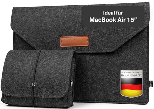 BergFilz® Laptop Tasche Filz Hülle für 15 Zoll MacBook Air M4/A3241 M3/A3114 M2/A2941 2025-2023, 15 Zoll Microsoft Surface 7th Edition, 14 Zoll Laptops, 14.4 Surface Laptop Studio Laptophülle Sleeve