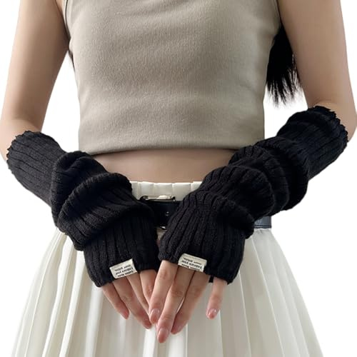 FFWTPY Guanti Senza Dita Donna Guanti Invernali Senza Dita Guanti Termici Maniche Per Braccia Guanti Con Dita Scoperte Scaldabraccia In Maglia Manicotti Eleganti(Nero)