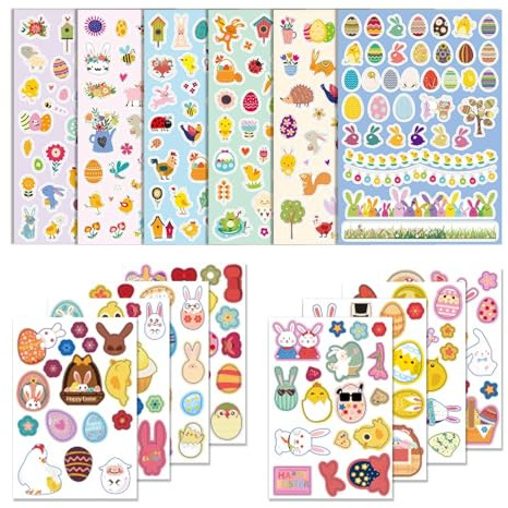 14 Stück Oster-Aufkleber Set – Kreative Ostereier, Osterhasen & Frühlingsmotive Sticker für Kinder (geeignet für 14+)–Inkl. Eier, Blumen & Häschen Design – Vielseitige Osterdeko für Fenster, Geschenke