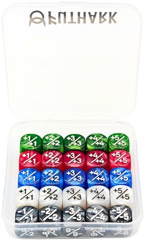 Futhark MTG Zählwürfel-Set, 25 kompakte, mehrfarbige Acryl-Würfel mit Plus/Minus-Zählern, leicht zu tragen und leicht zu lesen, Zubehör für Magic: The Gathering