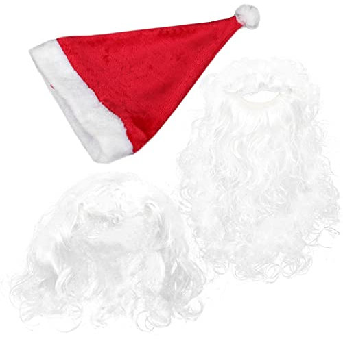 PAMINGONO Weihnachtsmann-perücke Hut Bart-set Weihnachtsmann-zubehör Weihnachtsmann-bart und Perücke-set