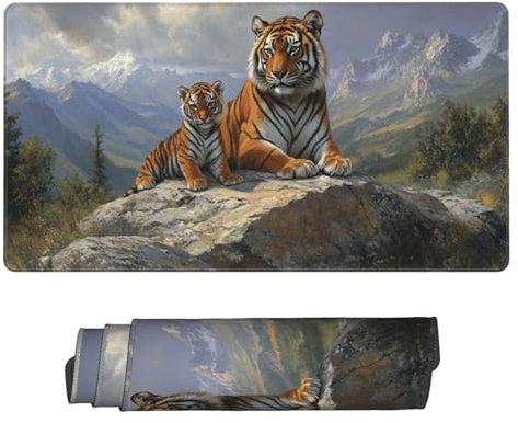 Gaming Tapis de Souris, Grand Tapis de Souris XXL 1600 x 800 x 3 mm,Tigre Paysage Tapis Souris pour Clavier et Bureau, avec Bords Surpiqués et Dos Antidérapant, for Gamer Gaming Accessoire D-663
