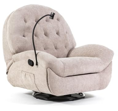 Poltrona Relax 3 Posizioni Girevole, Reclinabile e a Dondolo per Soggiorno, TV e Anziani - Stile Moderno - Pina (Beige Chiaro)