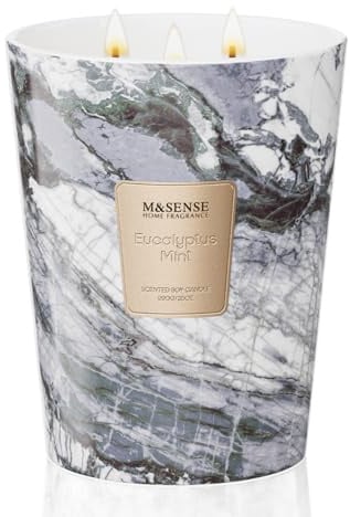 M&SENSE 990g Duftkerze Groß|Eukalyptus-Minze Duftkerzen im Glas|Natürliche Sojawachs Kerzen | Geschenk für Frauen & Männer,Weihnachten|150h Brenndauer & 3 Docht,Home Scented Oversize