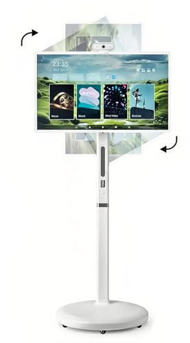 RIGHTPARTS 32-Inch Android OS Portable Smart TV with Touchscreen & Wheels - 8GB RAM,128GB Storage Portable Smart Display with Camera, 10500mAh Battery & Voice Remote