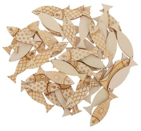 HOODANCOS 100stücke Holzfischausschnitte Unbearbeitet Diy Bastelholzformen Themen Holzschablonen Fisch Handwerk Holz Dekoration Für Kunstprojekte