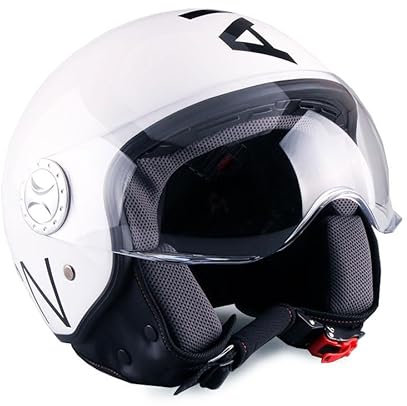 Italfodere - Casco Moto Jet -Bianco Lucido - Omologato ECE per Uomo e Donna - Confortevole e Leggero - Visiera Antigraffio - Protezione Scooter/Moto - Design Elegante - Made in Italy - TG L