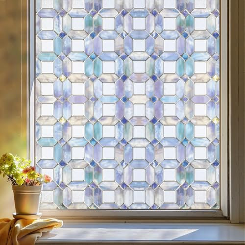 Dekorfolie Fensterfolie 3D Buntglas Fensterfolie, Fenster Sichtschutz Folie fensterfolie bunt für Haustür, Haus, Sonnenschutz, Hitzekontrolle, statisches Kleben,Tansanit 44x120CM