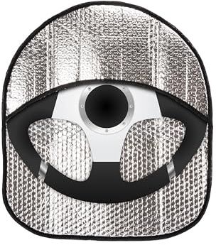 +PWR Car Parts Pare-Soleil Universel pour Volant argenté 50 x 44 cm Fabriqué en Aluminium. Protège Le Volant d'origine du véhicule Contre la Chaleur Excessive.