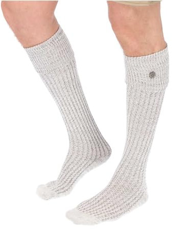 Steigenhöfer Manufaktur Trachtensocken Herren und Damen Lang – Klassische Trachtenstrümpfe im Zopfmuster – Oktoberfest Strümpfe aus Baumwolle für Männer & Frauen – Naturbraun mit Edelweiß – 45-46