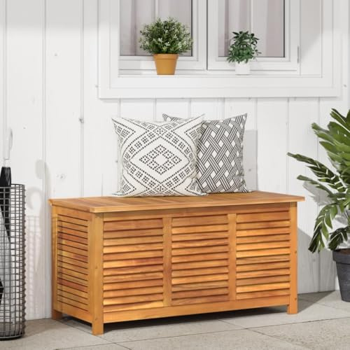 Hoodmeel Gartenbox Holz Auflagenbox Holz wasserdicht Holztruhe mit Deckel Aufbewahrungsbox Auflagenbox Akazie Wetterfest-113 x 50 x 56 cm