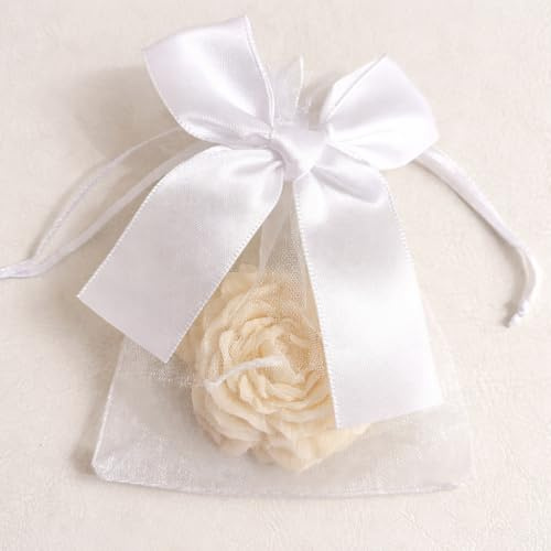 20 Bougies Petites Fleurs crème en Cire de Colza + 20 Pochettes Organza| Cadeaux Invités Mariage, Baptême, Naissance | Souvenirs et Décoration Événementielle (fleur crème)