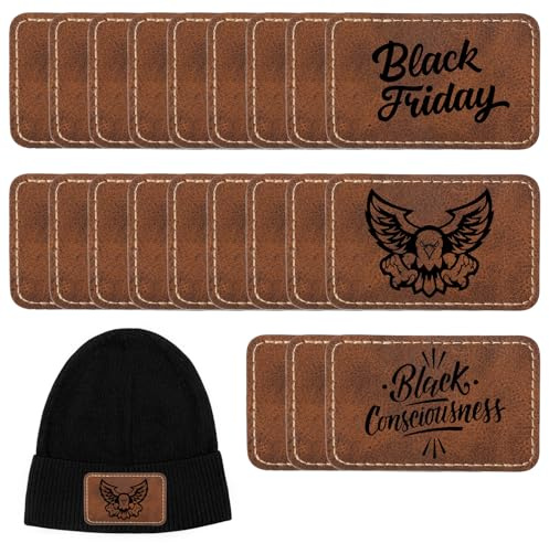 50 Pcs Blank Leather Patches for Hats, Rectangle Custom Patch Laser Engraver Blanks, Iron on Leather Hat Patches for DIY Crafts Fabric Repair (Brown/Gray, 3 x 2 Inches)