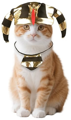 Halloween Gold Ägyptischer Pharao Hut Fliege Set für Katze und Hund Kostüme für Haustiere Haustier-Mottoparty Weihnachten Halloween Foto-Requisiten