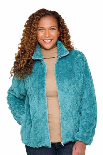 Amber Ladies Cable Design Supersoft Fleece Zip Jacket with Jersey Lining Teal 20