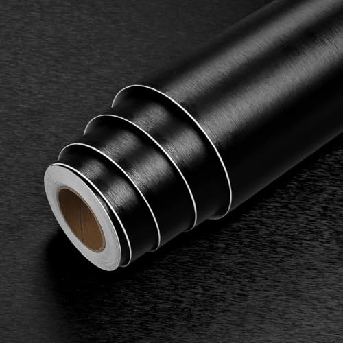 LaCheery Self Adhesive Wallpaper Metal Effect for Kitchen Worktop Vinyl Wrap Sticky Back Plastic Roll Silver Waterproof for Refrigerator Splashback Cupboards Covering Black 30cm x 400cm