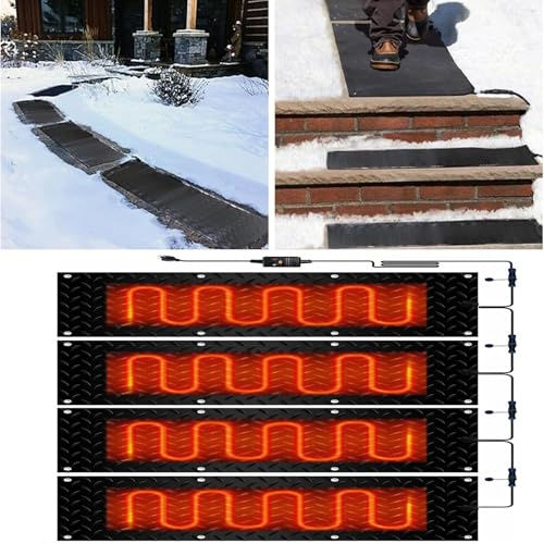 Schneeschmelzmatte for den Außenbereich – rutschfeste Gummiunterlage for Schmelzen von Schnee und Eis for Treppen, Türen, Gehwege und Einfahrten(40x160cmx4Pcs)