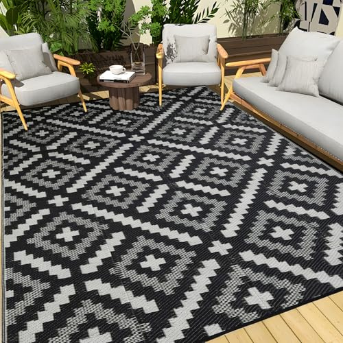 YONILE Waterproof Outdoor Rug 274x365cm,Reversible Plastic Straw Camping Carpet,RV Mat Outside, Large Indoor Outdoor Mat for Porch,Patio