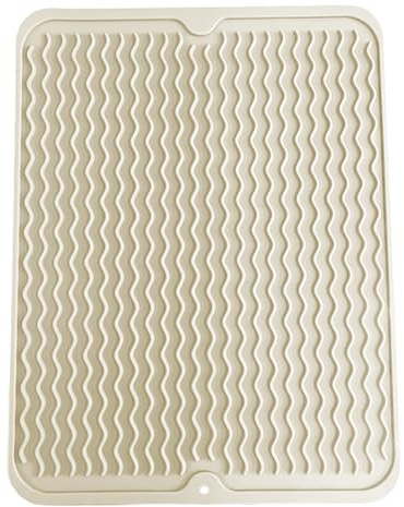 SOQKEEN Silicone Draining Mat, 40 x 50 cm Non-Slip Heat Resistant Draining Board for Kitchen Counter, Foldable Sink Drainer Mat, Cream White