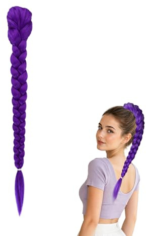 LUFFLOK 66cm Extension Capelli Coda Extension Pre-allungate Capelli Clip | Lunga Treccine Fibra per Donne e Ragazzecon Trecce Lunghe per Cosplay e Halloween Costume (Viola)