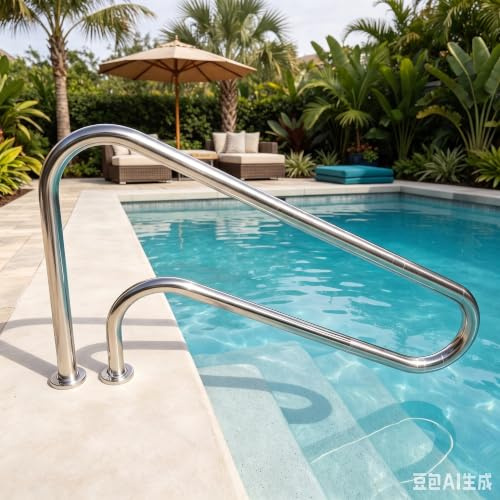 Swimming Pool Handrail aus 304 Edelstahl, 125x80cm Pool Handlauf Schwimmbad-Handlauf mit 250 lbs Tragkraft, Sicherheitsgriff für Einbaupool Spa Wasserpark, einfache Montage, 1 Pack
