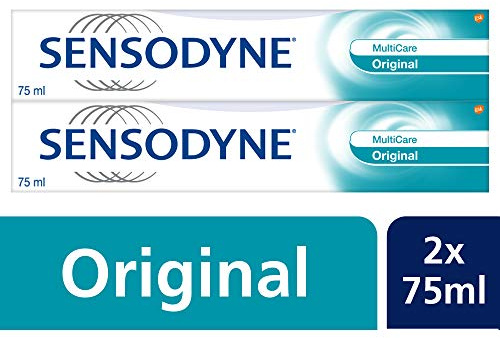 Sensodyne MultiCare Original Zahnpasta, Tägliche Zahnpasta mit Fluorid, 2x75ML, bei schmerzempfindlichen Zähnen