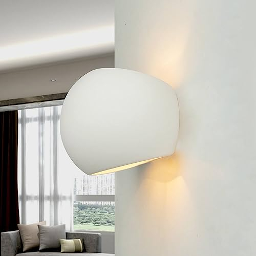 Gips Wandleuchte Weiß bemalbar rund Kugel E27 Wandlampe Up Down Licht Wohnzimmer Flur Schlafzimmer