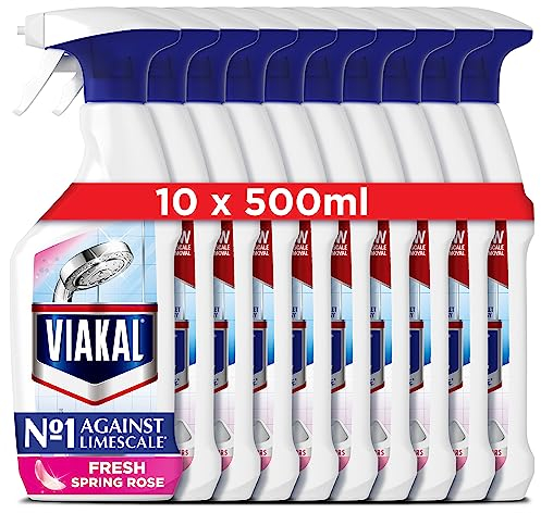 Viakal Limescale Remover Spray, Bathroom Cleaner Spray, Fresh Spring Rose Scent, 5 Litre (500 ml x 10), Toilet Cleaner Limescale Remover