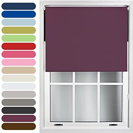 FURNISHED Roller Blinds Thermal Blackout Roller Blind - Trimmable Insulated UV Protection Child Safe Easy Fit Home Office Window Blinds, Aubergine, 90W x 210H cm